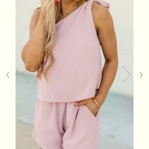 Dusty rose one shoulder Pink Lily Romper